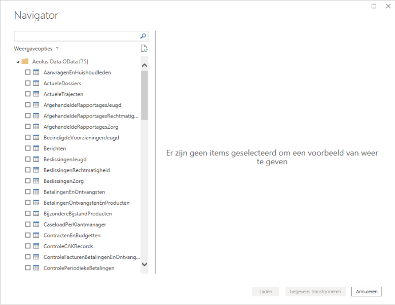 schermafdruk Power BI select